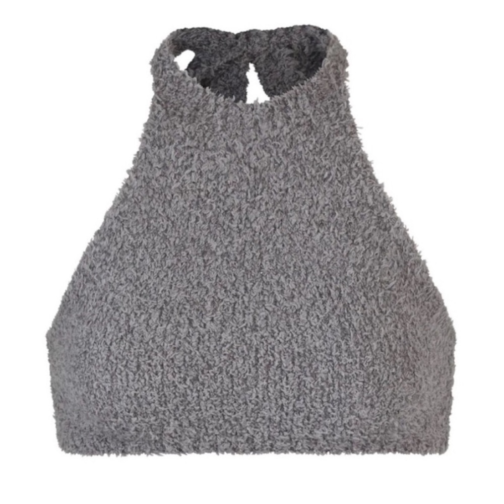 SKIMS G1 Cozy Knit Halter Bra Top Tie Neck Bralette in Smoke Gray NWT 4X/5X
